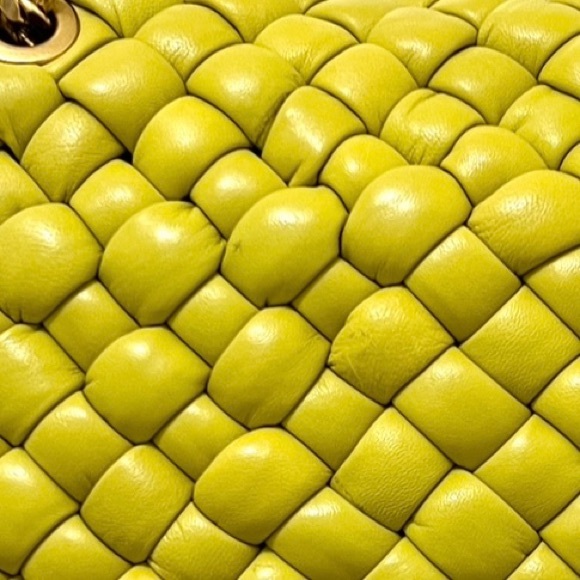 REBECCA MINKOFF Woven Leather Edie Flap Handbag Yellow - Picture 16 of 16